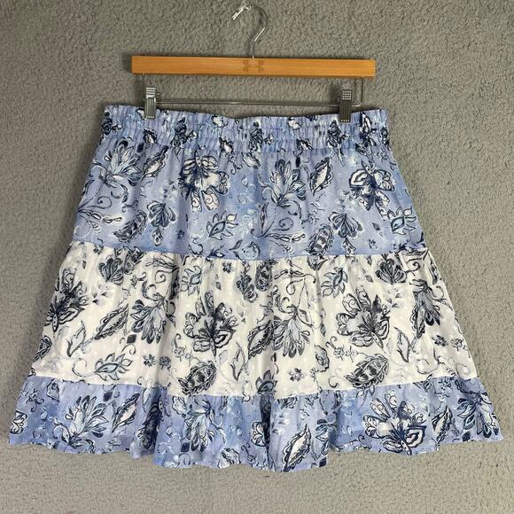 Rachel Zoe Blue Toile Print Skirt Size Large Lined Pull-On Smocked Cottagecore - Picture 8 of 11